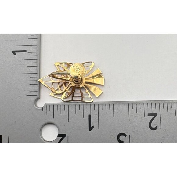 Prestige Blue Rhinestone Gold Tone Earrings Bow Screw Back Ornate Filagree Vtg - Picture 3 of 7